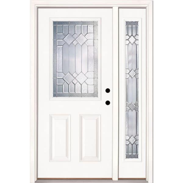 Feather River Doors 50.5 in. x 81.625 in. Mission Pointe Zinc 1/2 Lite Unfinished Smooth Left-Hand Fiberglass Prehung Front Door w/Sidelite