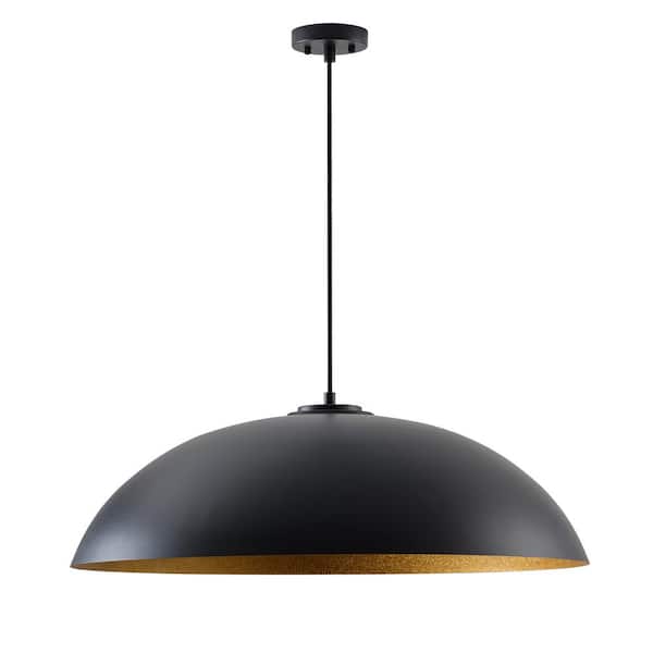 Vintage 30.91 in. 1-Light Black and Gold Dome Pendant Light Farmhouse Island Oversized Ceiling Hanging Light