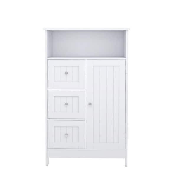 Aurora Decor Barley 11.81 in. W x 23.62 in. D x 39.37 in. H White Bathroom Freestanding Linen Cabinet with 3 drawers and 1 door