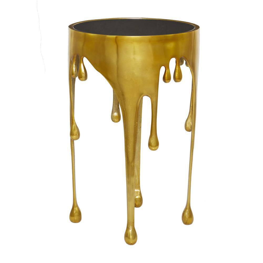 Gold Drip Round Aluminum Accent Table with Glass Top