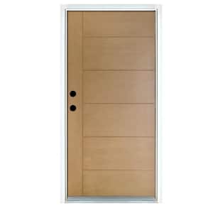 36 in. x 80 in. Contemporary Teak Modern Light Oak Right-Hand Inswing Stained Fiberglass Prehung Front Door