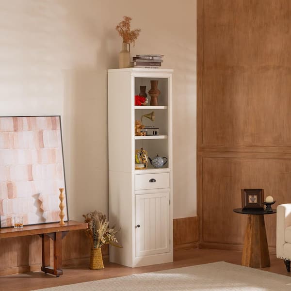 Retro Style White 75 in. Tall Storage Cabinet with 3-Display Shelves with Cabinet, Drawer