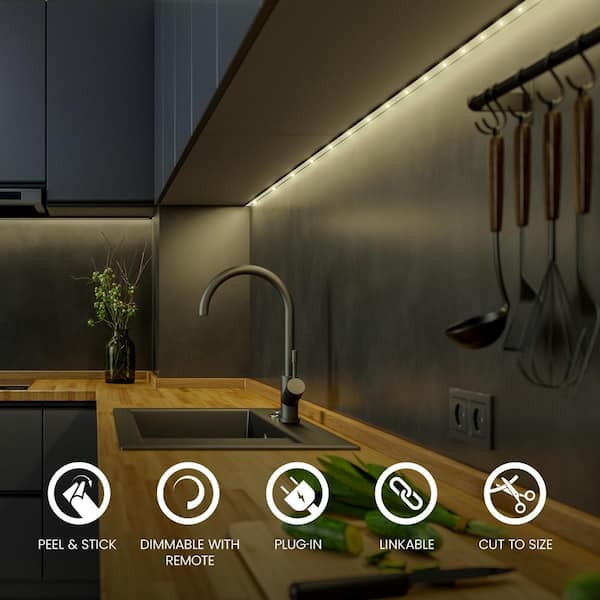 16 ft. Plug-In/Hardwire Cuttable/Linkable Dimmable Integrated LED 3000K Indoor Seamless Tape Strip Light w/Remote