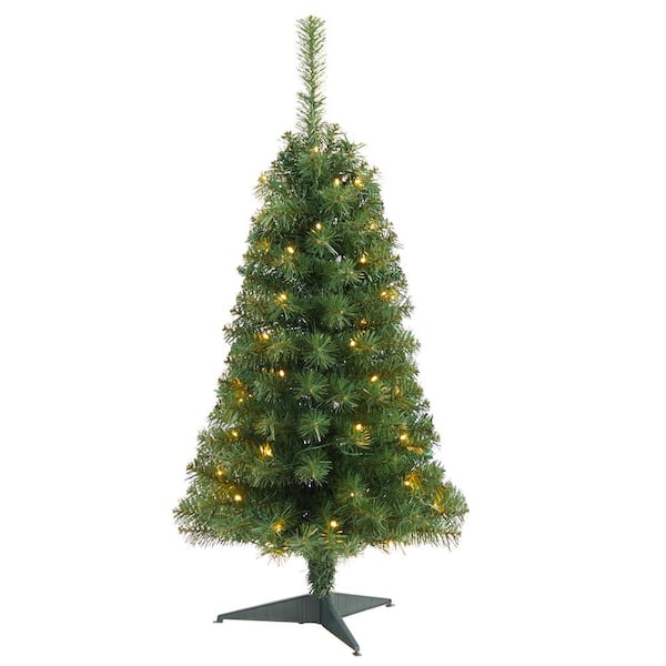Nearly Natural 3 ft. Green Artificial Christmas Tree with 50 LED Lights ...