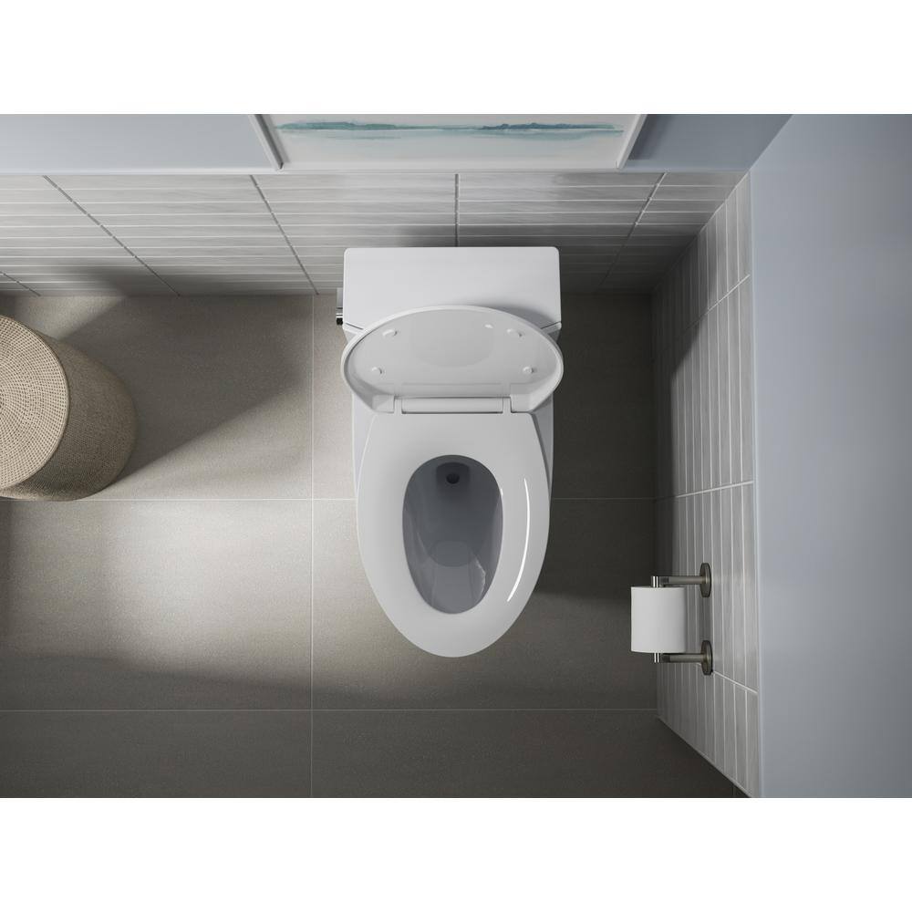 White Thermoset Plastic Quiet-Close Elongated Toilet Seat