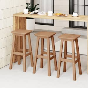 Laguna 29 in. HDPE Plastic All Weather Backless Square Seat Bar Height Outdoor Bar Stool in Teak, (Set of 3)