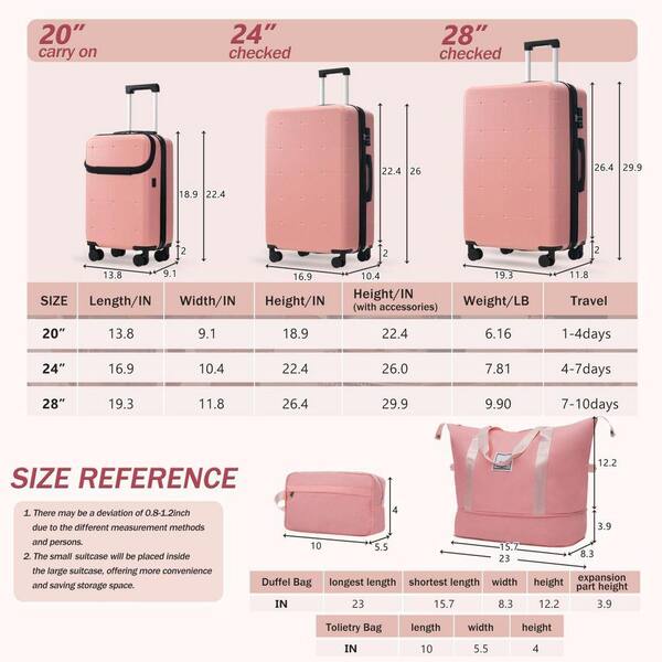 INNOBULE 5 Pcs Luggage Set Light Pink ABS Plastic Hardside w