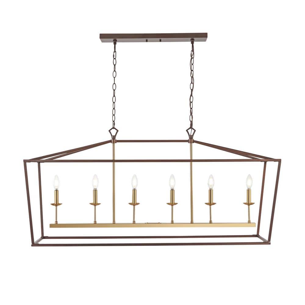 Transitional Geometric Bronze 6-Candle Pendant Light