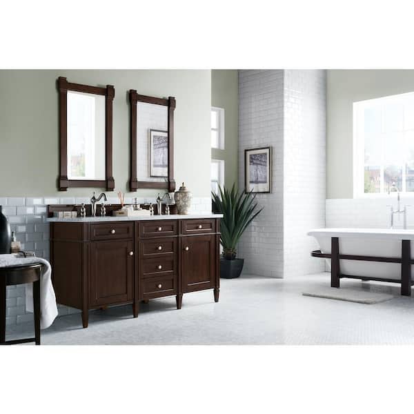 James Martin Vanities Brittany 60 in. W x 23.5 in.D x 34 in. H Double Vanity in Burnished Mahogany with Solid Surface Top in Arctic Fall