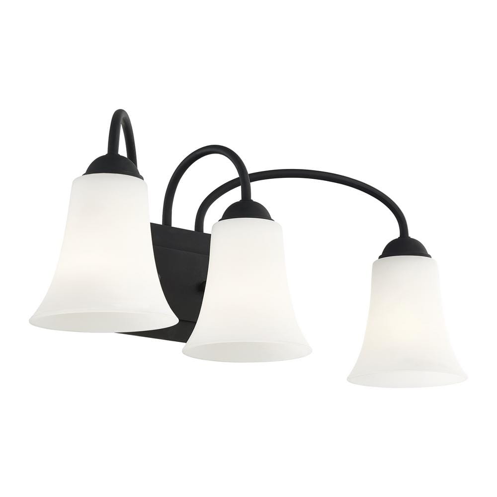 Elegant Ridgedale Black 3-Light Vanity with Satin Opal White Glass