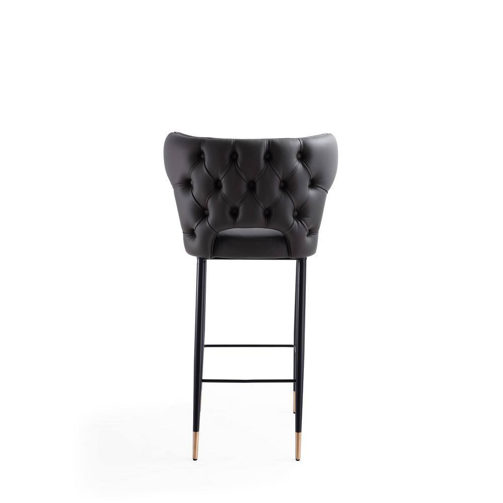 Holguin Gray Leather and Wood Barstool Set with Gold Accents
