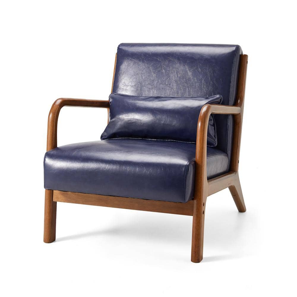 30.00 in. H Mid-Century Modern Navy-Blue Leatherette Accent Arm Chair with Walnut Rubber Wood Frame price history on PriceWatchPro