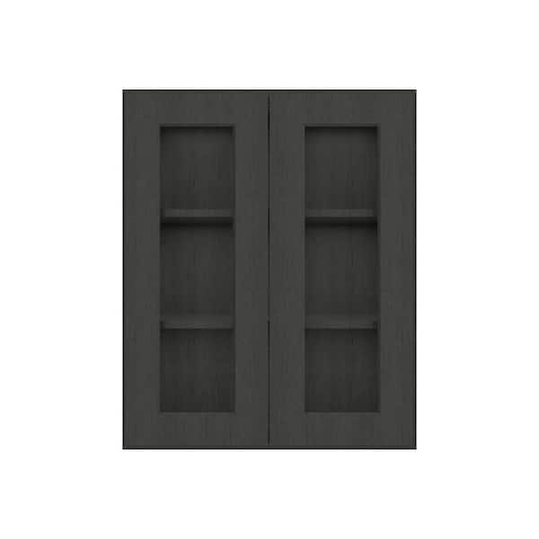 HOMLUX 24 in. W x 12 in. D x 30 in. H in Shaker Charcoal Ready to Assemble Wall Kitchen Cabinet with No Glasses