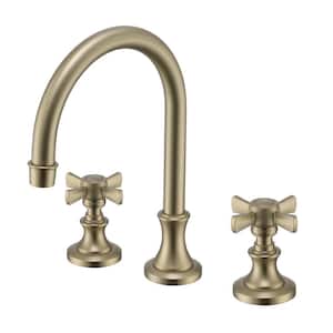 High-Arc 8 in. Widerspread 2-Handle Bathroom Faucet in Bushed Gold