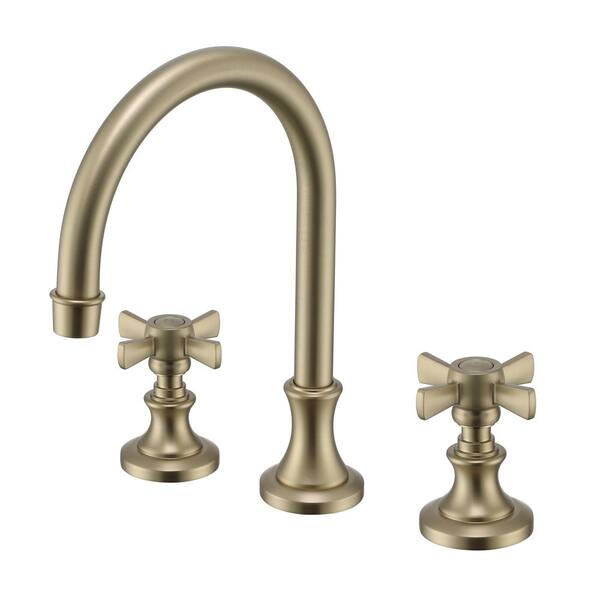 Mondawe High-Arc 8 in. Widerspread 2-Handle Bathroom Faucet in Bushed Gold
