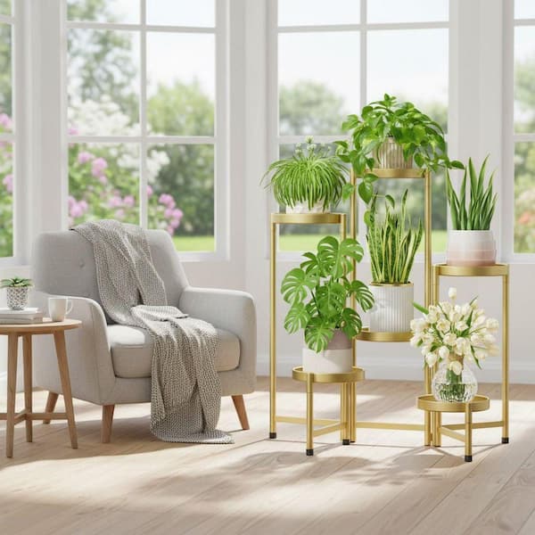 6 Tier Indoor Outdoor Gold Iron Plant Stand Flower Holder (28.5 in
