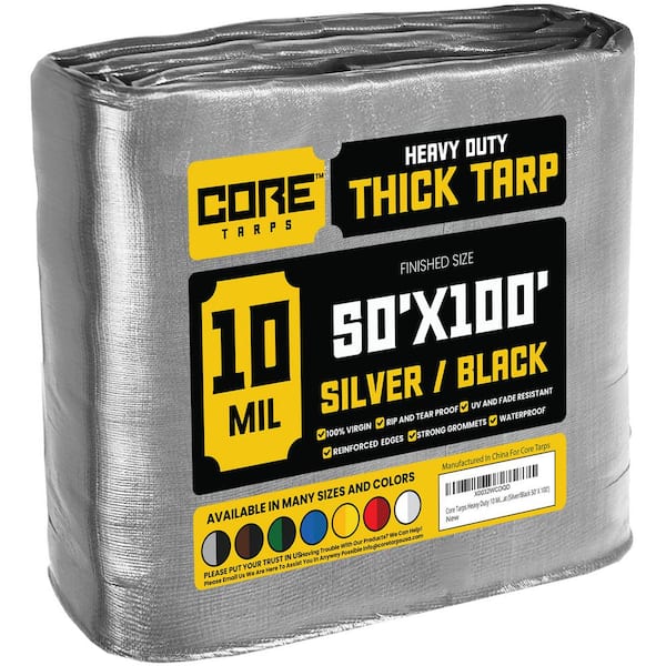 50 ft. x 100 ft. Silver/Black 10 Mil Heavy Duty Polyethylene Tarp, Waterproof, UV Resistant, Rip and Tear Proof