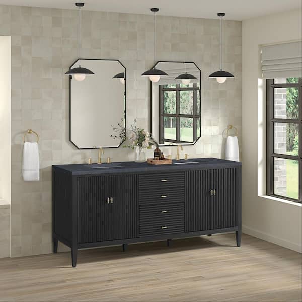 Myrrin 72.0 in. W x 23.5 in. D x 34.06 in. H Double Bathroom Vanity in Carbon Oak with Charcoal Soapstone Quartz Top