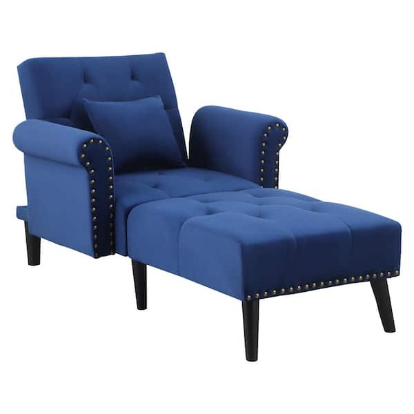 HOMCOM 2 in 1-Blue Chaise Lounge Indoor with Rolled Armrest Nailhead Trim and Button Tufting