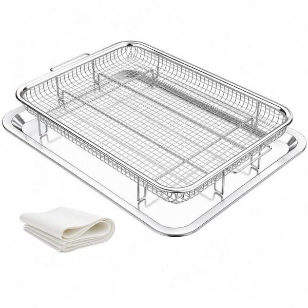 Oven Air Fryer Basket and Tray Set, 15.6in. Stainless Steel Baking Tray, Oil Drip Tray for Baking Grilling