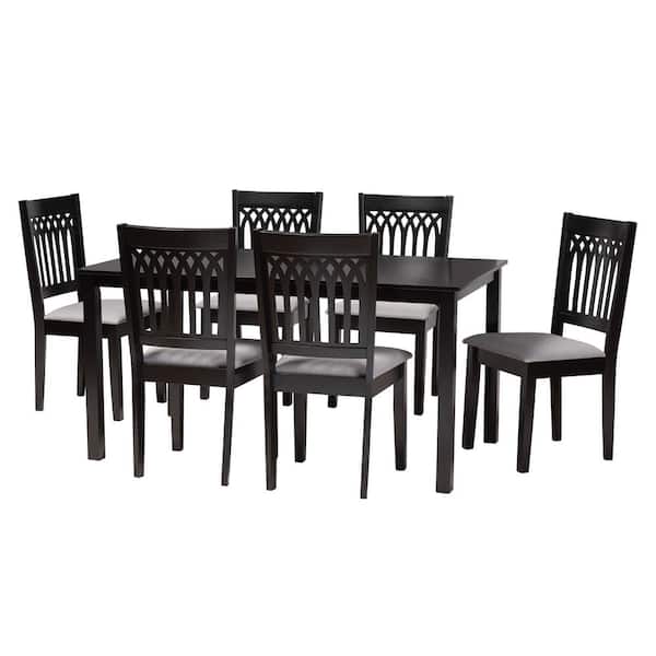 Genesis 7-Piece Grey and Dark Brown Wood Dining Set