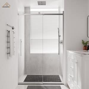 48 in. W x 76 in. H Sliding Frameless Shower Door in Brushed Nickel Finish with Soft-Closing and 3/8 in. Tempered Glass