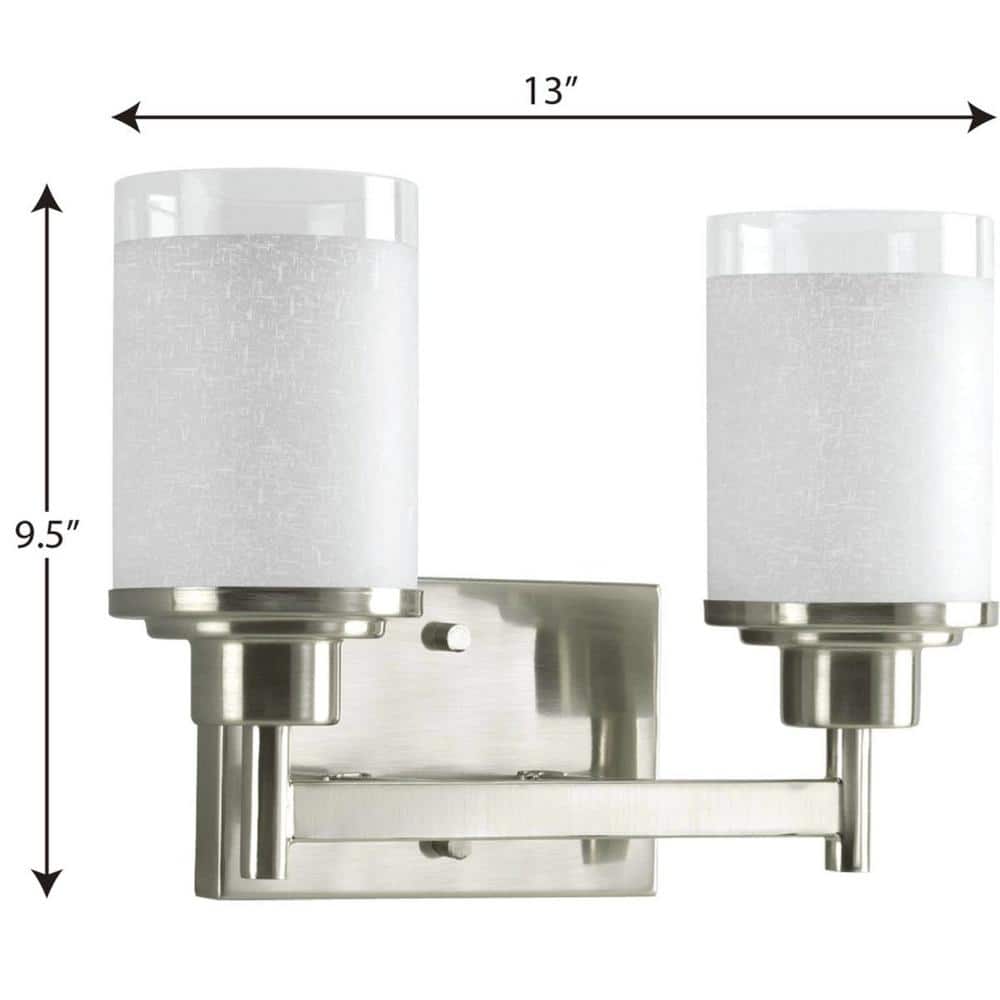 Brushed Nickel 2-Light Bath Fixture with White Linen Glass Shades