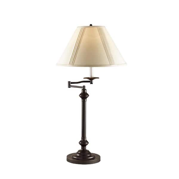 30 in. Bronze Metal Table Lamp with Off White Empire Shade