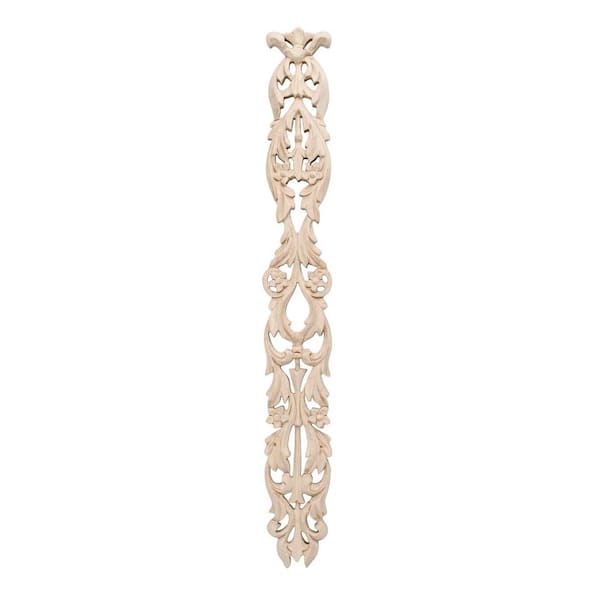 American Pro Decor 17-1/4 in. x 2 in. x 3/8 in. Unfinished Hand Carved North American Solid Hard Maple Wood Onlay Floral Drop Wood Applique