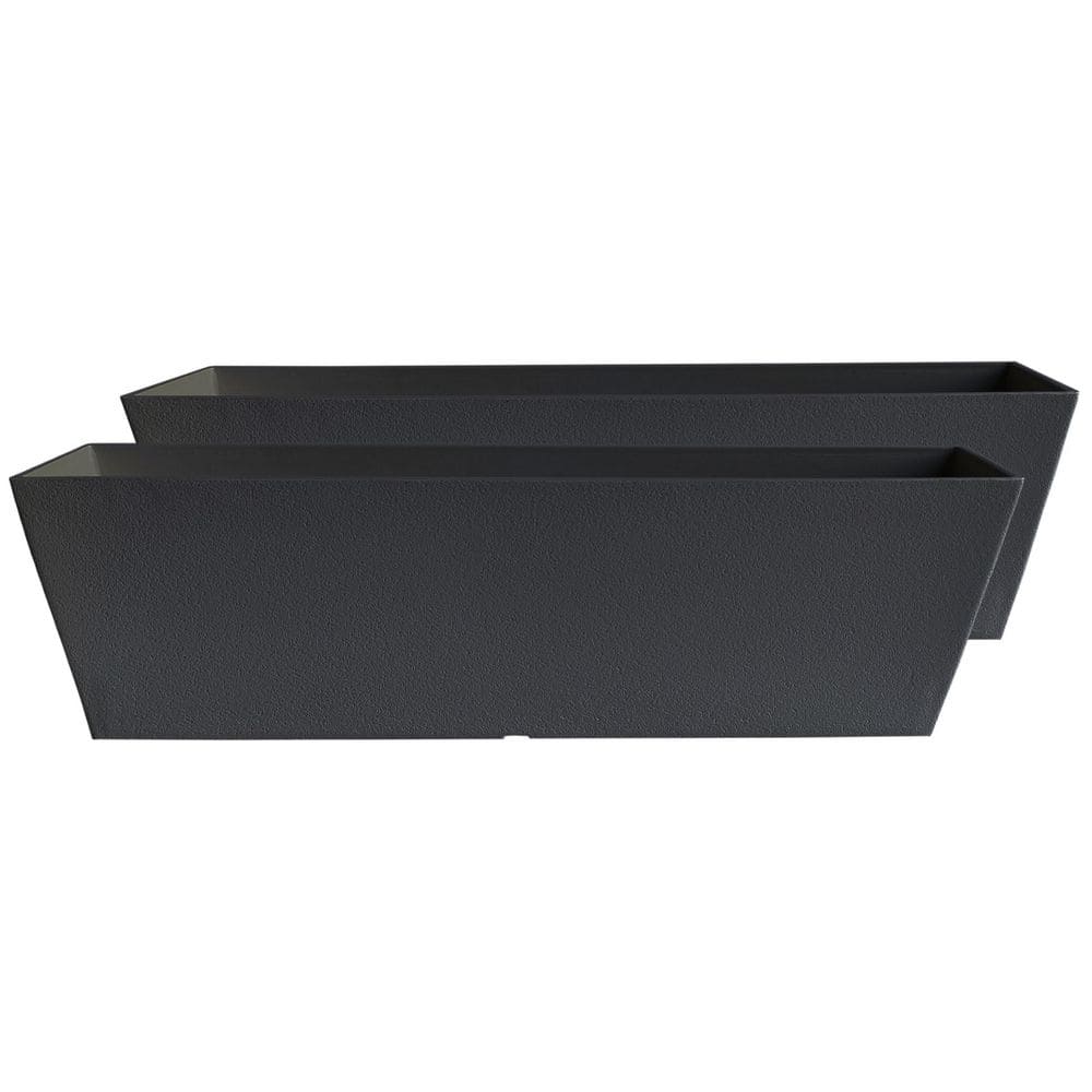 Acerra Black Rectangular Resin Outdoor Window Box Planters, Set of 2