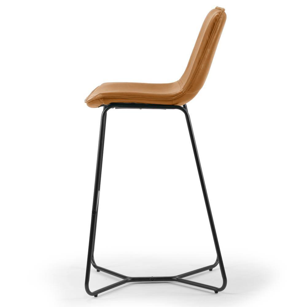 Amery 30" Brown Faux Leather Bar Stool with Black Iron Frame - Set of 2