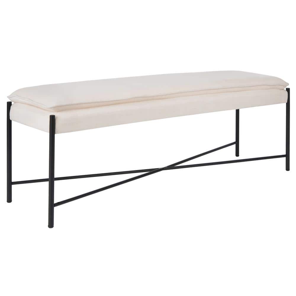 Light Beige Cushioned X Bench with Sleek Black Frame