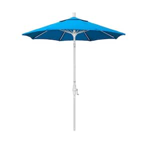 7.5 ft. Matted White Aluminum Market Collar Tilt Patio Umbrella Fiberglass Ribs and in Canvas Cyan Sunbrella