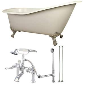 Slipper 62 in. Cast Iron Clawfoot Bathtub in White with Faucet Combo in Chrome