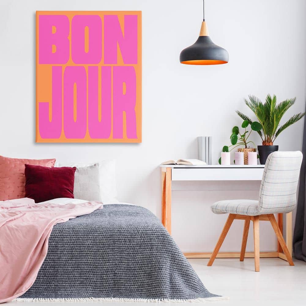 Bonjour Pink and Orange by House of Lulu Unframed Typography Graphic Art Print 48 in. x 36 in. price history on PriceWatchPro
