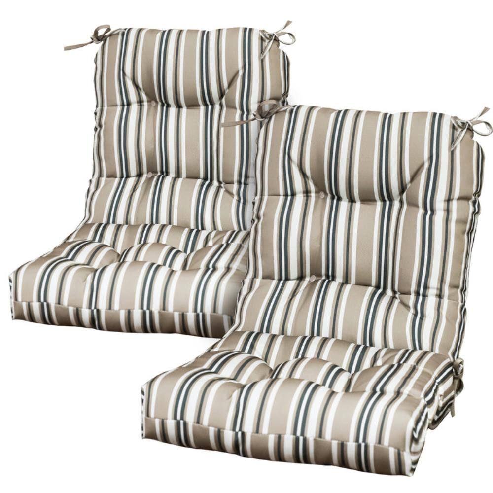 42 in. x 21 in. High Back Universal Outdoor Cushion, with Secure Ties for Patio, Deck & Garden in Beige Stripes price history on PriceWatchPro
