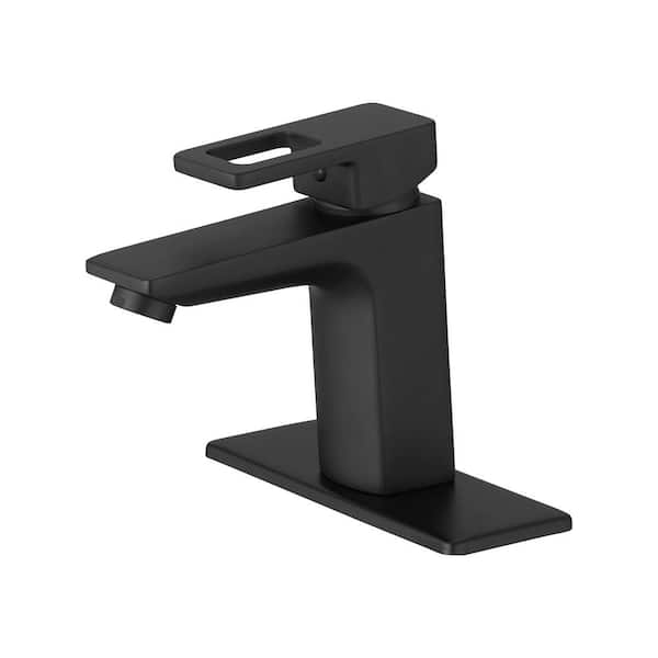 Unbranded Single Hole Single-Handle Bathroom Faucet with Drain Assembly in Matte Black