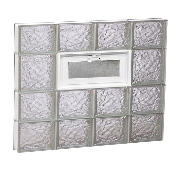 Clearly Secure 31 in. x 25 in. x 3.125 in. Frameless Ice Pattern Vented Glass Block Window