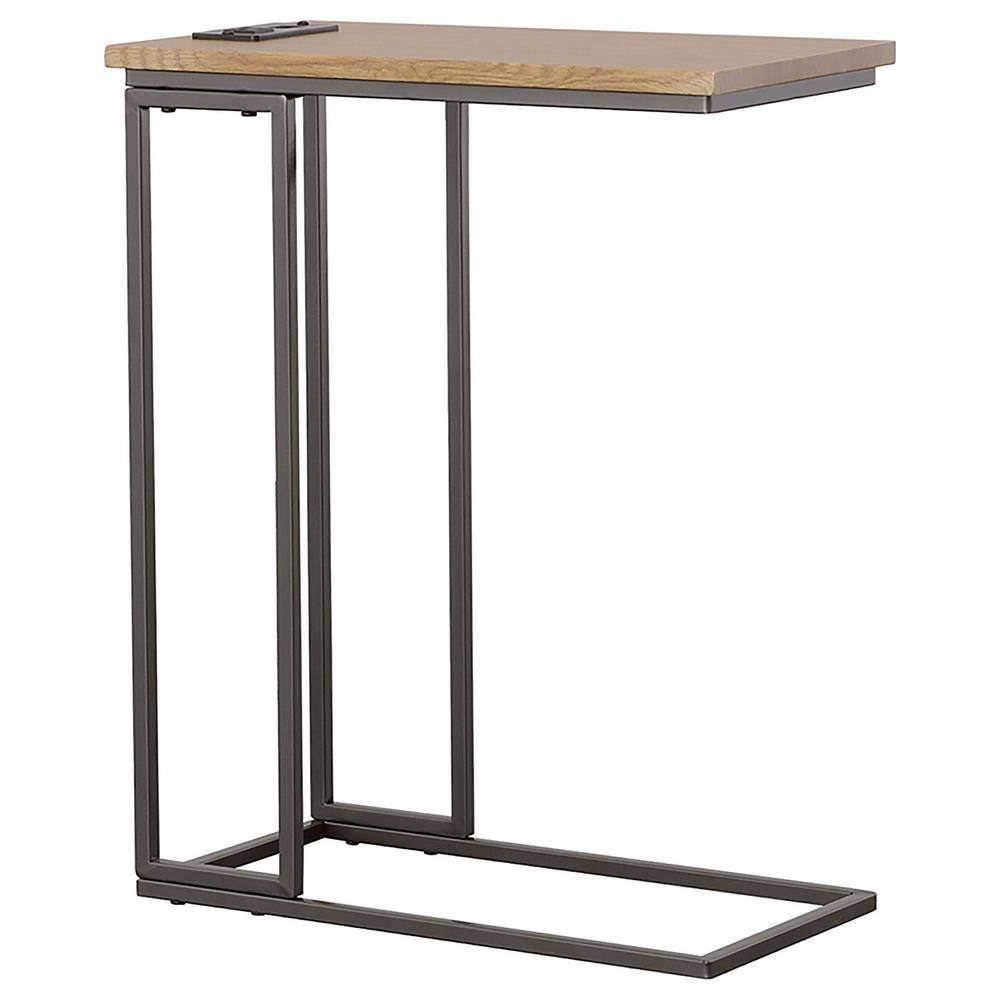 Gunmetal Grey and Natural Wood Industrial Snack Table with Power Ports