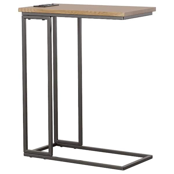 Coaster 10.25in Natural and Gunmetal Rectangle Wood Top Snack Table