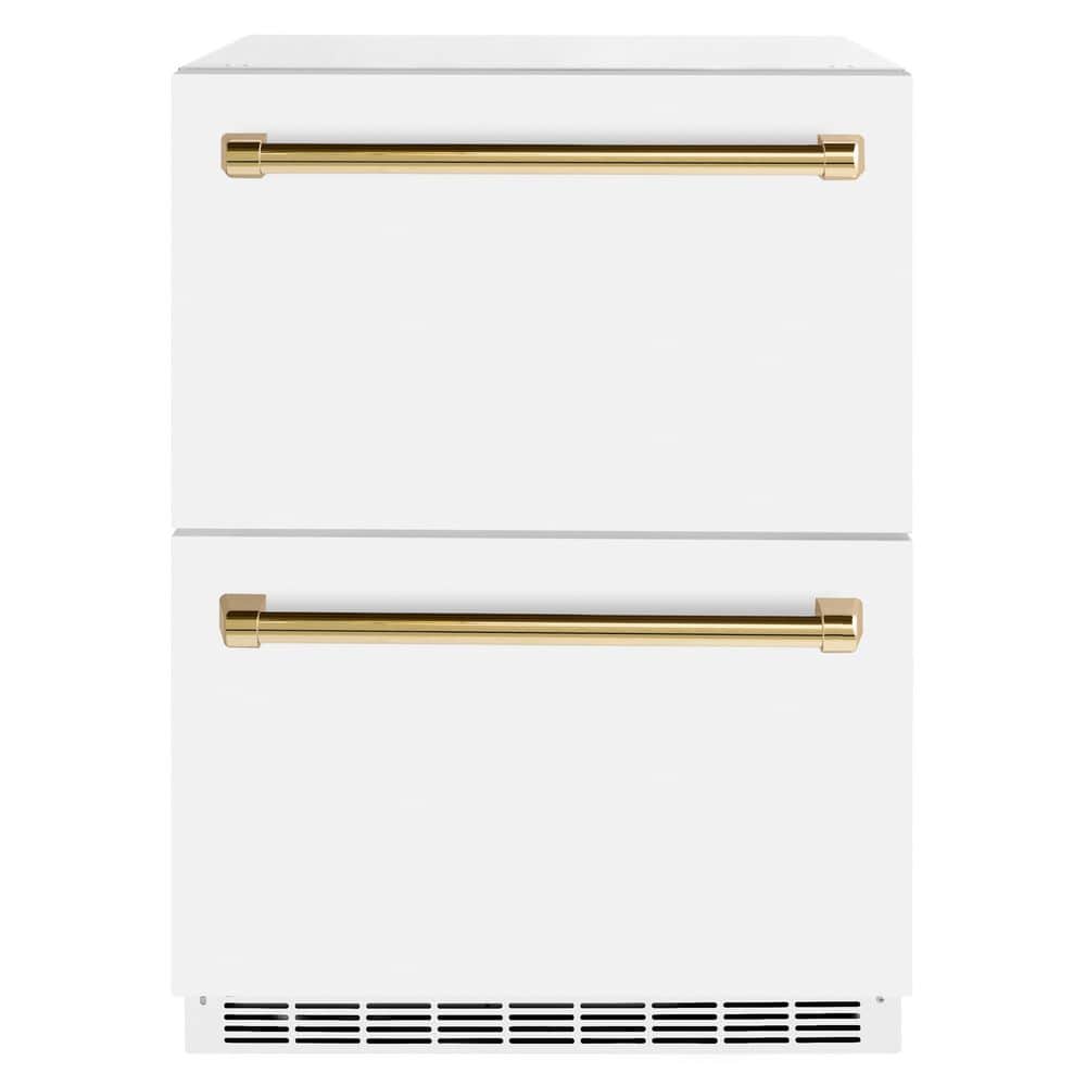 Touchstone 24 in. 4.6 cu. ft. Drawer Refrigerator with Matte White Doors and Polished Gold Handles