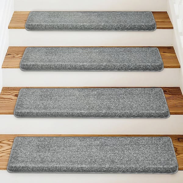 PURE ERA Gray 9.5 in. x 30 in. x 1.2 in. Bullnose Indoor Non-slip Carpet Stair Tread Cover Tape Free Non Slip (Set of 7)