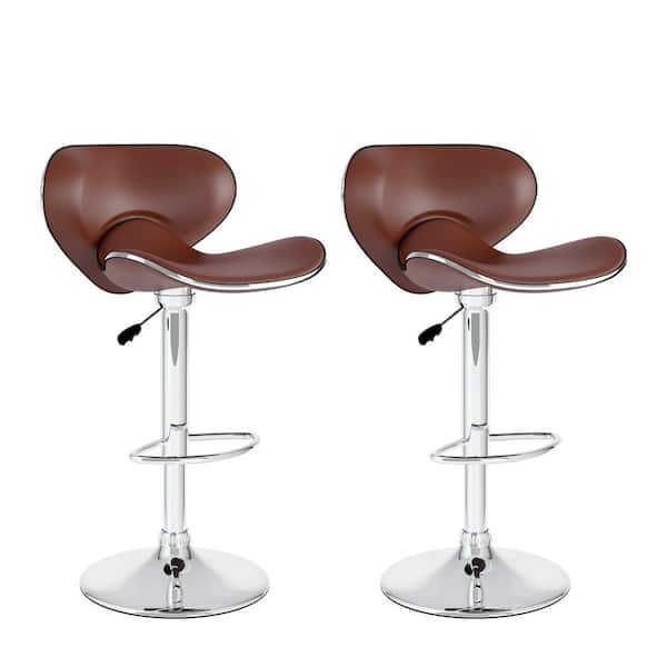 CorLiving Adjustable Height Brown Leatherette Curved Form Fitting Swivel Bar Stool (Set of 2)
