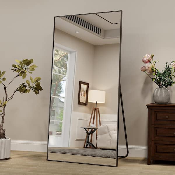 XRAMFY 29.9 in. W x 70.9 in. H Rectangular Modern Black Aluminum Framed Full Length Mirror Floor Mirror