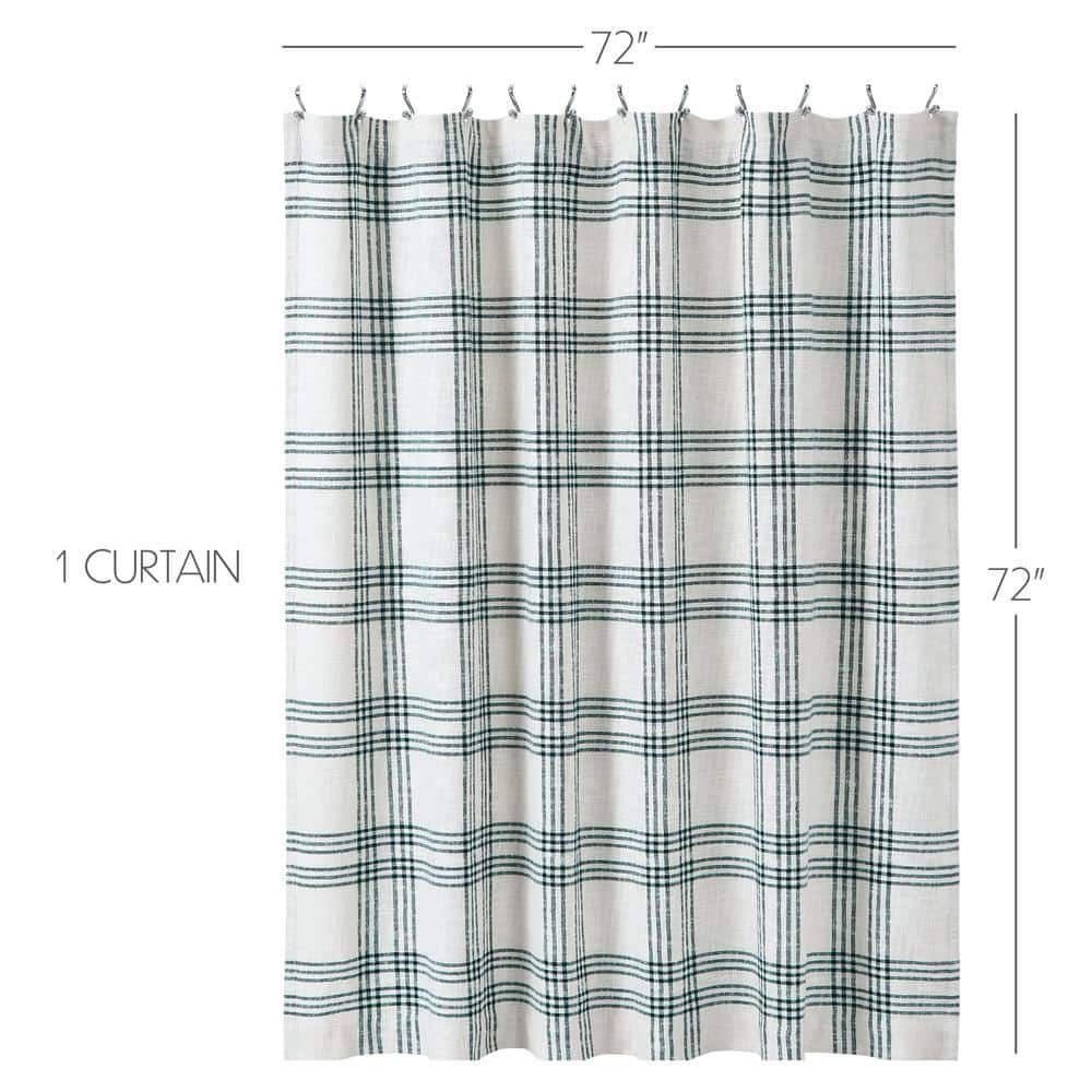 Pine Green and White Plaid Cotton Blend Shower Curtain 72x72