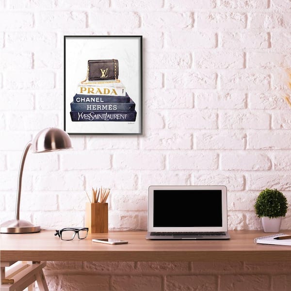 Stupell Industries 24 in. x30 in. "Fashion Designer Purse Bookstack Blue Gold Watercolor "by Amanda GreenwoodFramed Wall Art