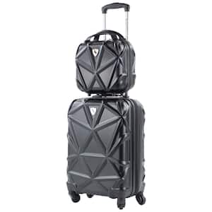 Gem 2-Piece Black Carry-On Spinner Cosmetic Suitcase