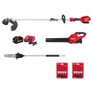 M18 FUEL 18V Brushless Cordless Electric String Trimmer/Blower Combo Kit w/Pole Saw & Two 10 in. Saw Chains (3-Tool)