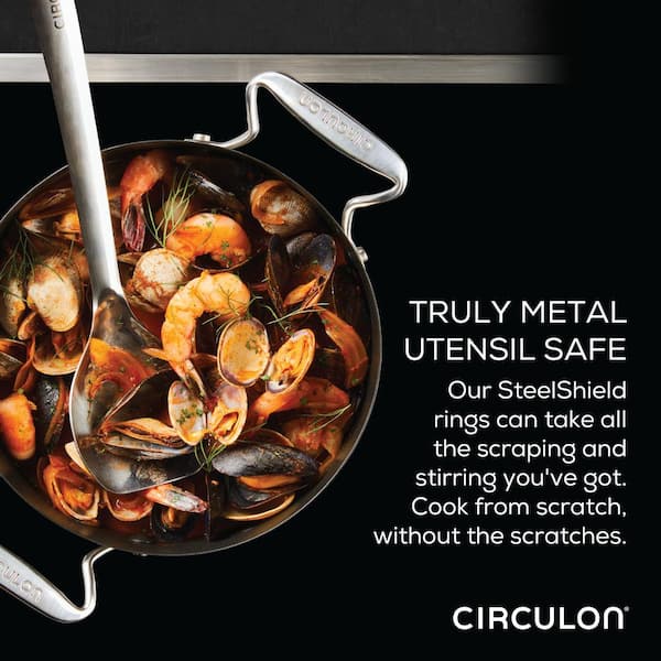  Circulon Clad Stainless Steel Saute Pan with Lid and Hybrid  SteelShield and Nonstick Technology, 5 Quart - Silver: Home & Kitchen