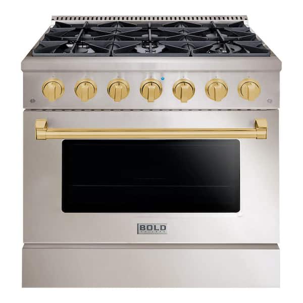 Hallman BOLD 36" 5.2CuFt 6 Burner Freestanding Dual Fuel Range with Gas Stove and Electric Oven